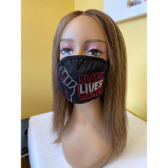 Black Lives Matter Red Rhinestone Bling Face Mask - Picture 3 of 10